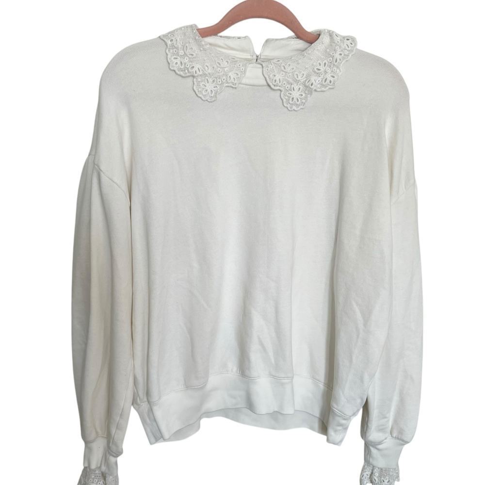 J.Crew Women's‎ Lace Collar Crewneck Sweater Cream Size Large